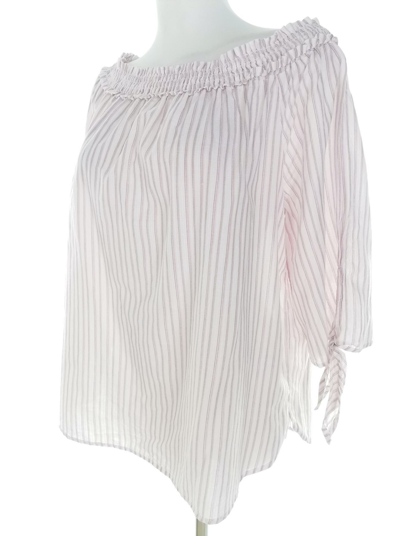IMG_20221202_120826.jpg H&m Rozmiar 38 Kolor Różowy Pasy W łódkę Bluzka Rękaw 3/4 Materiał Bawełna 100%