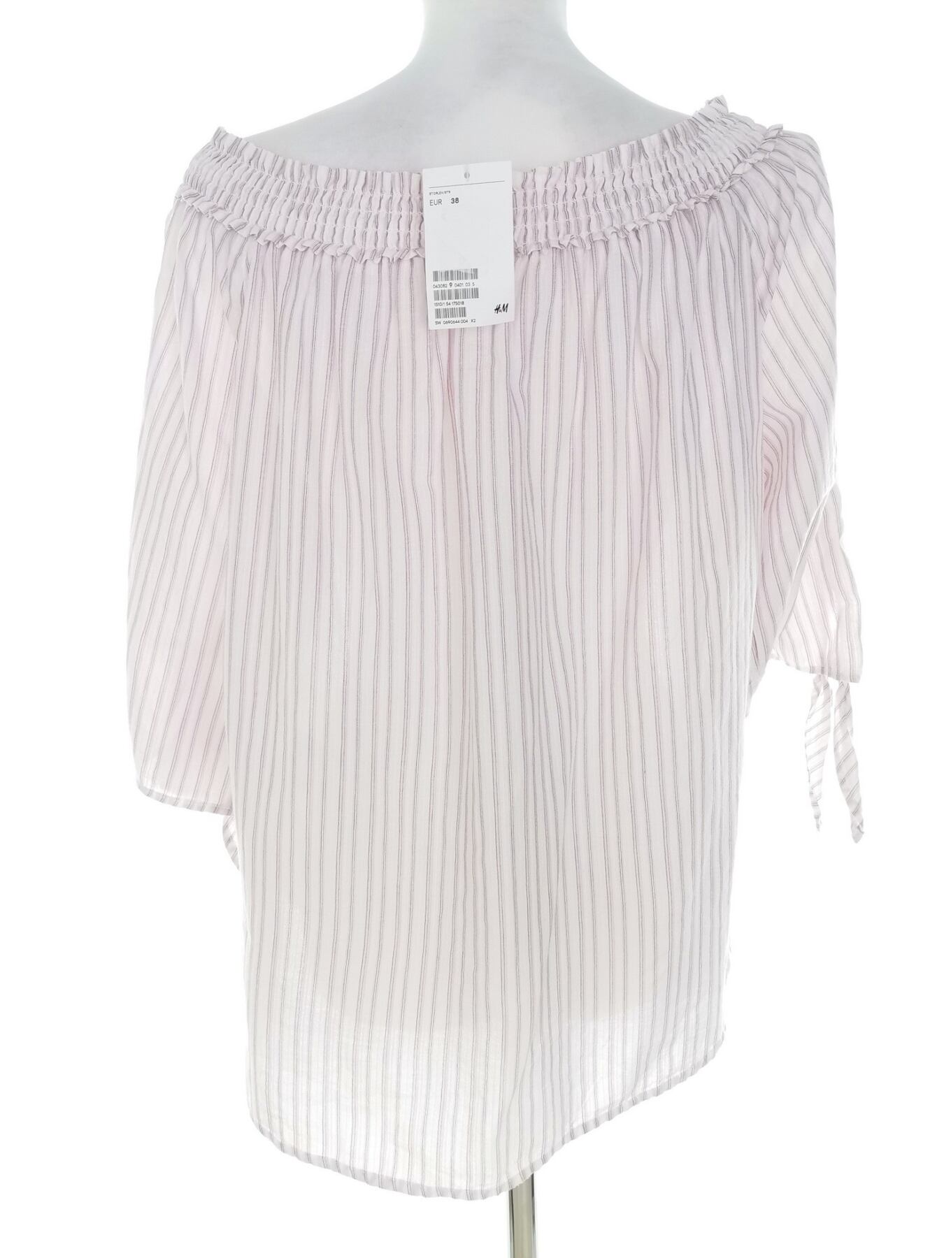 IMG_20221202_120834.jpg H&m Rozmiar 38 Kolor Różowy Pasy W łódkę Bluzka Rękaw 3/4 Materiał Bawełna 100%
