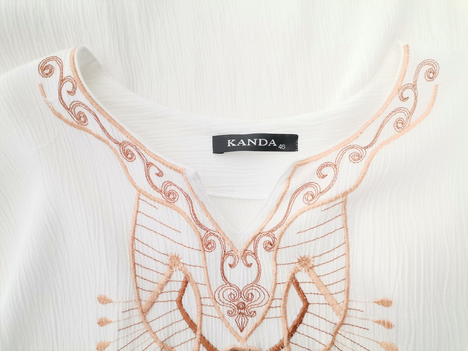KANDA Rozmiar 46 Kolor Biały Split Crew Neck Tunika Bluzka Rękaw 3/4
