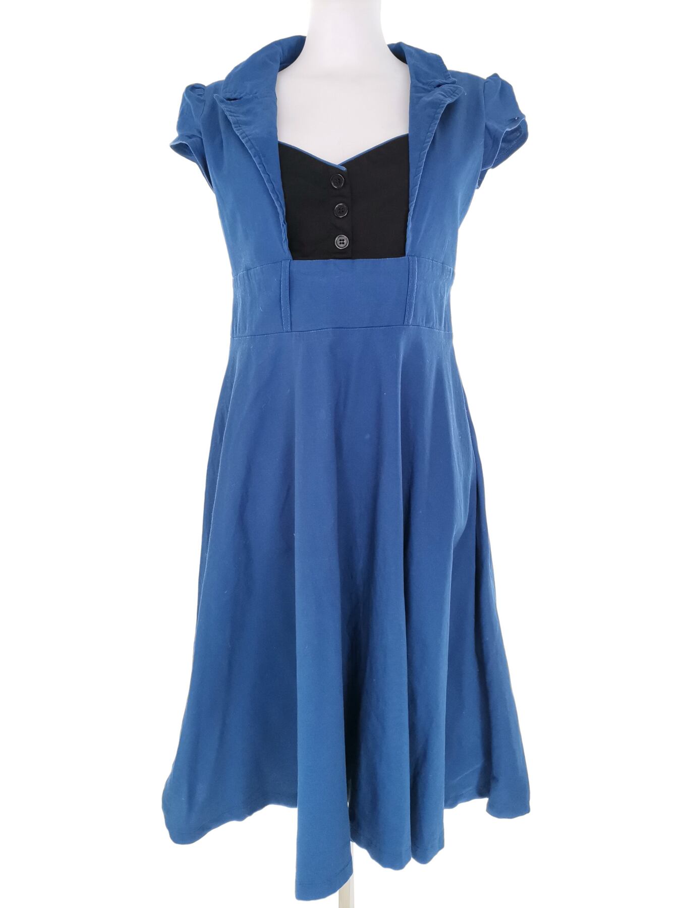 Lindy Bop Vintage Rozmiar 14 (40) Kolor Niebieski Dekolt Serce Sukienka Sheath Krótki rękaw Midi Materiał Bawełna