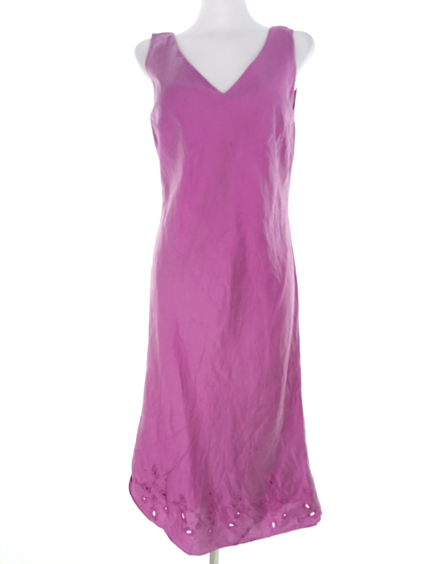 Debut Rozmiar 12 (40) Kolor Różowy W serek Sukienka A-Line Bezrękawnik Midi Materiał Jedwab 100%