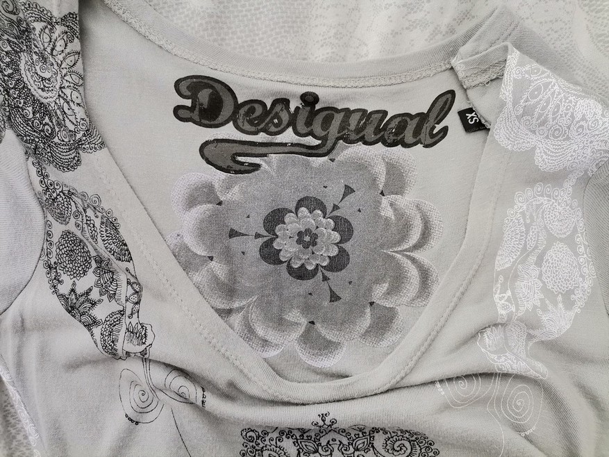 IMG_20221227_141051.jpg DESIGUAL Rozmiar XS Kolor Szary Dekolt U Sukienka Sheath Krótki rękaw Midi