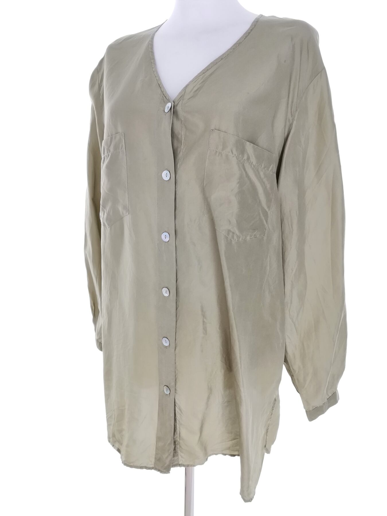 IMG_20230102_142916.jpg Vintage Rozmiar 50/52 Kolor Khaki W serek Tunika Zapinana Bluzka Długi rękaw