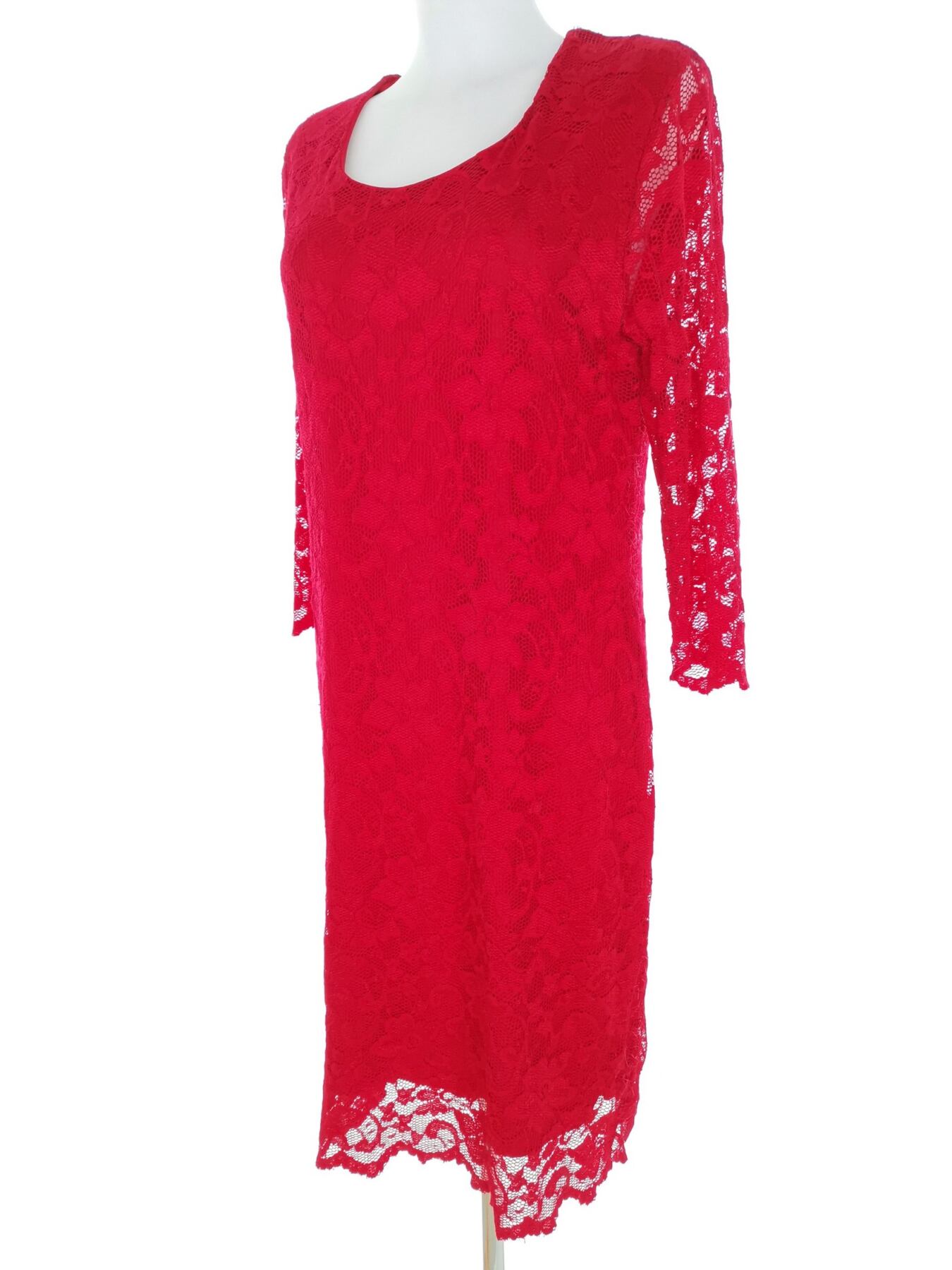 IMG_20230104_102639.jpg LT CLOTHING Rozmiar L Kolor Czerwony Okrągły dekolt Sukienka Prostokątna Rękaw 3/4 Midi
