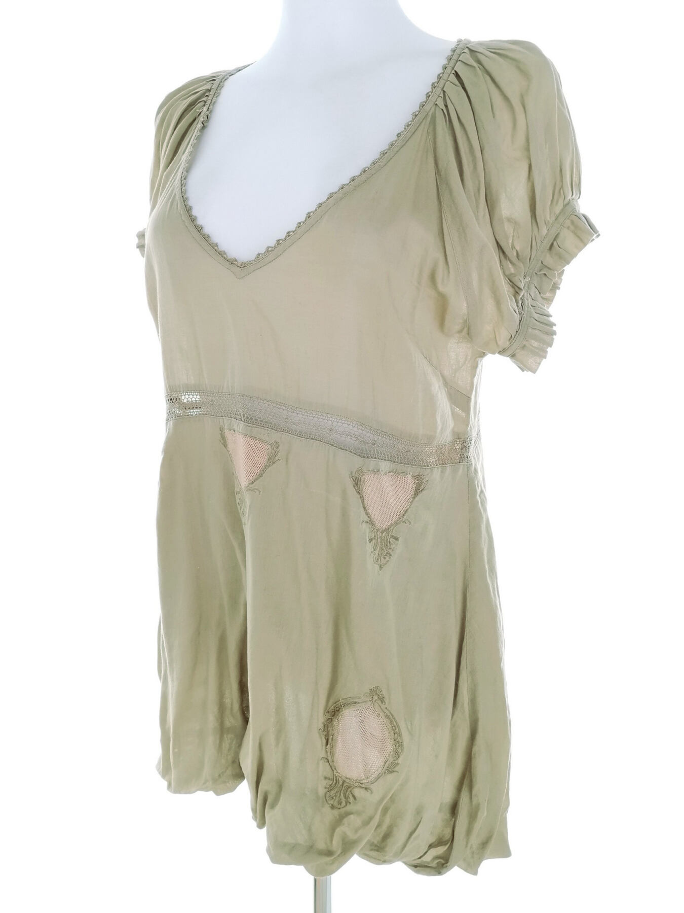 IMG_20230105_121044.jpg Hunkydory Rozmiar M Kolor Khaki W serek Tunika Bluzka Krótki rękaw Materiał Bawełna 100%