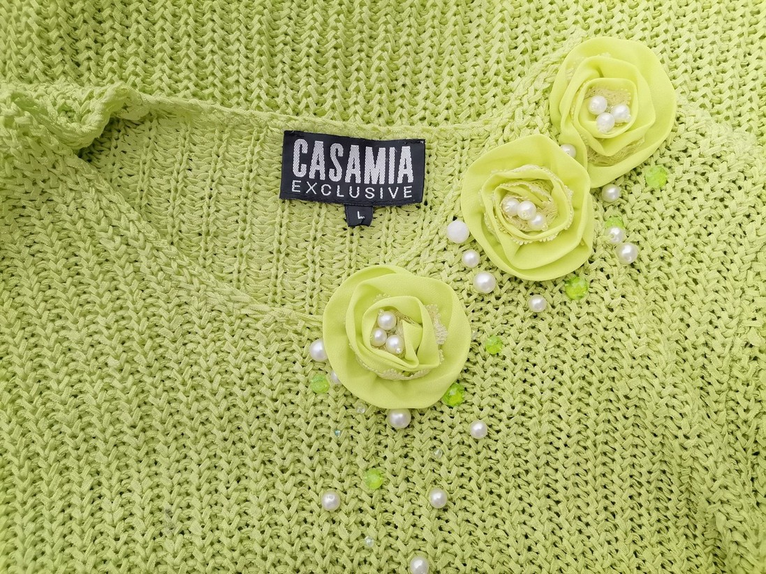 Casamia Exclusive Rozmiar L Kolor Zielony Okrągły dekolt Tunika Bluzka Dzianina Krótki rękaw Materiał Akryl