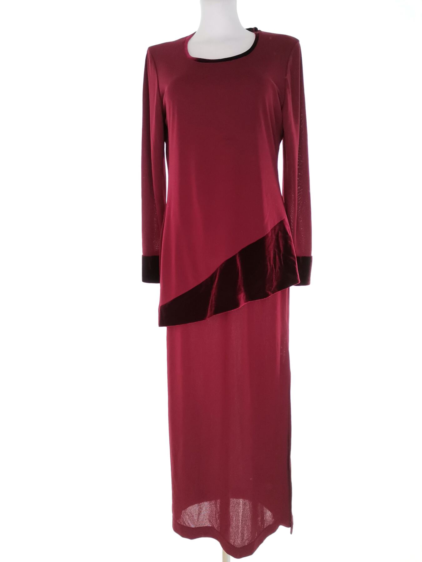 Rozmiar 12 (40) Kolor Bordowy Okrągły dekolt Sukienka Maxi Długi rękaw Długa
