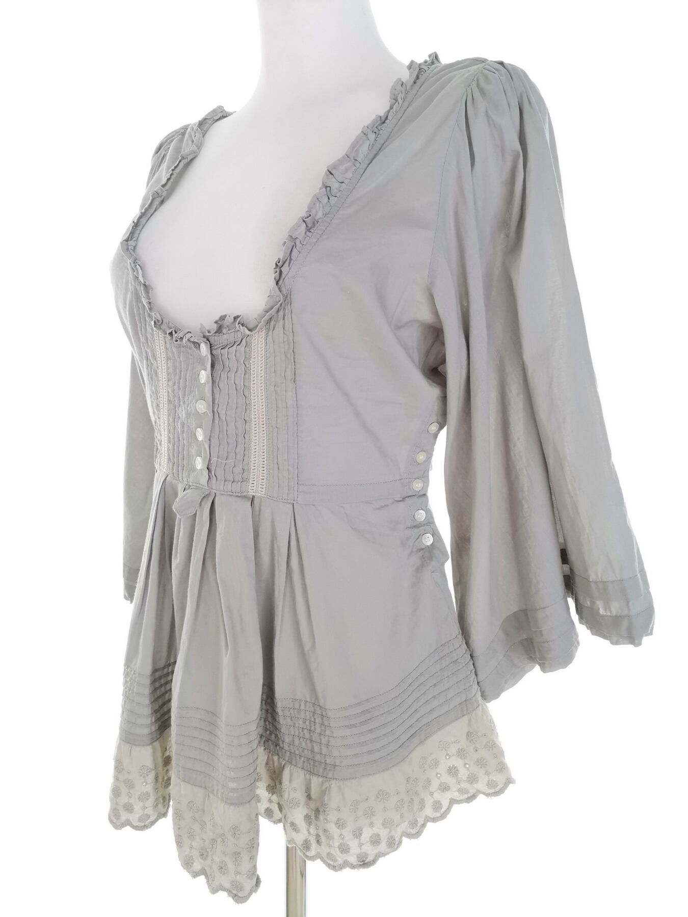 IMG_20230113_122922.jpg BY MALENE BIRGER Rozmiar 36 Kolor Szary Dekolt U Bluzka Peplum Rękaw 3/4 Materiał Bawełna 100%