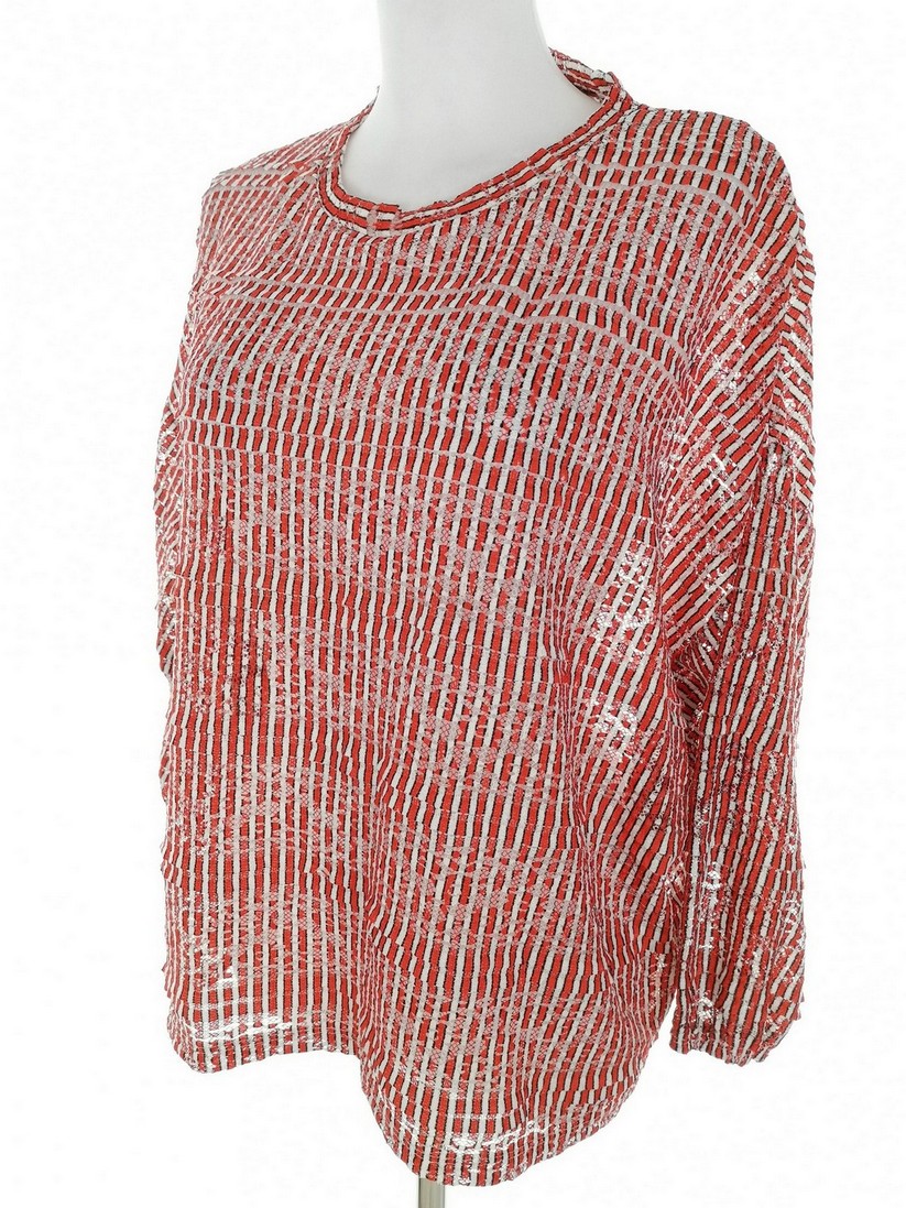IMG_20230118_131939.jpg Rozmiar 16 (44) Kolor Pomarańczowy Pasy Crew Neck Bluzka Rękaw 3/4