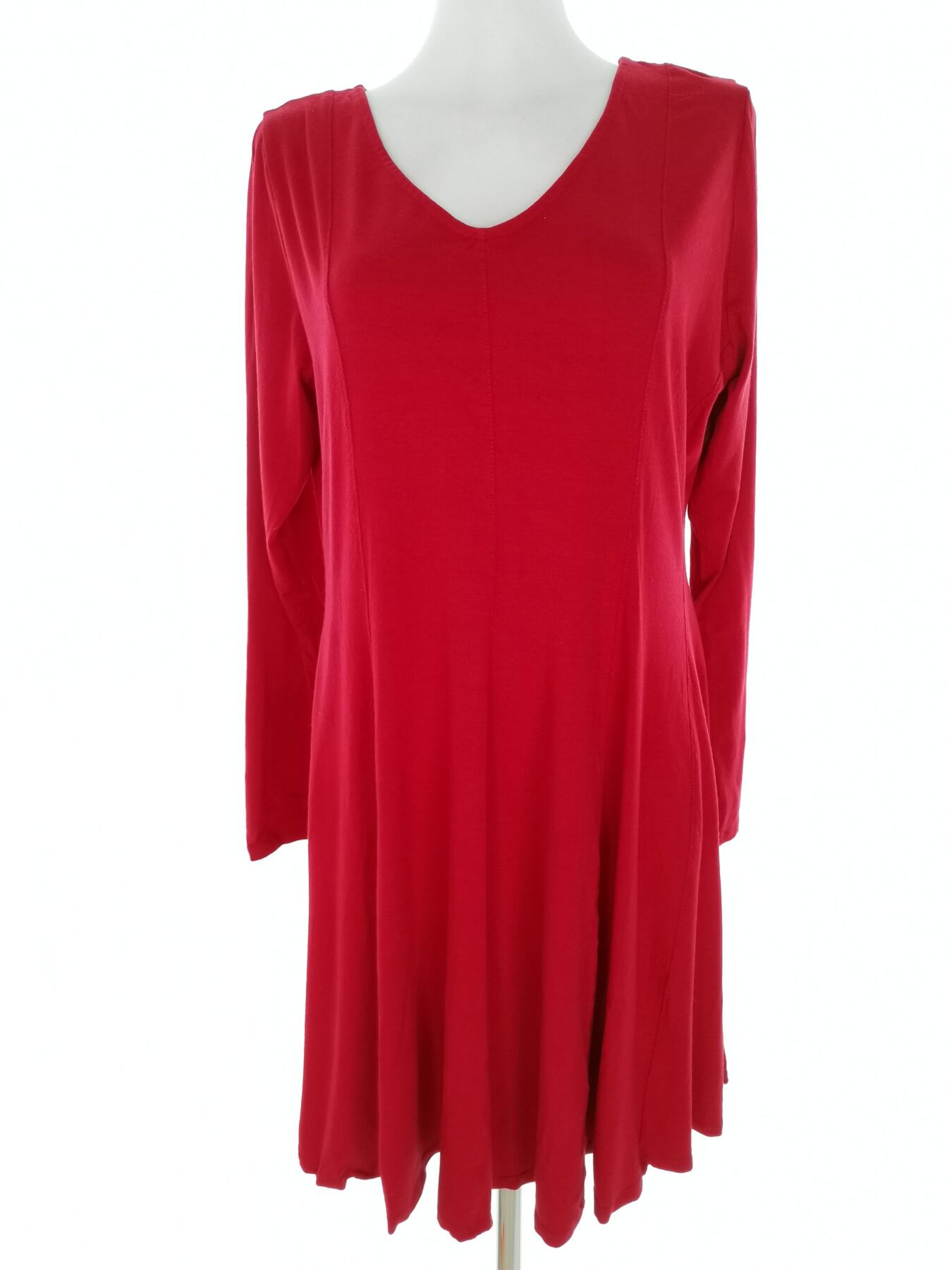 Indiska Rozmiar XL Kolor Czerwony W serek Sukienka Sweterkowa Długi rękaw Do Kolan Materiał Wiskoza