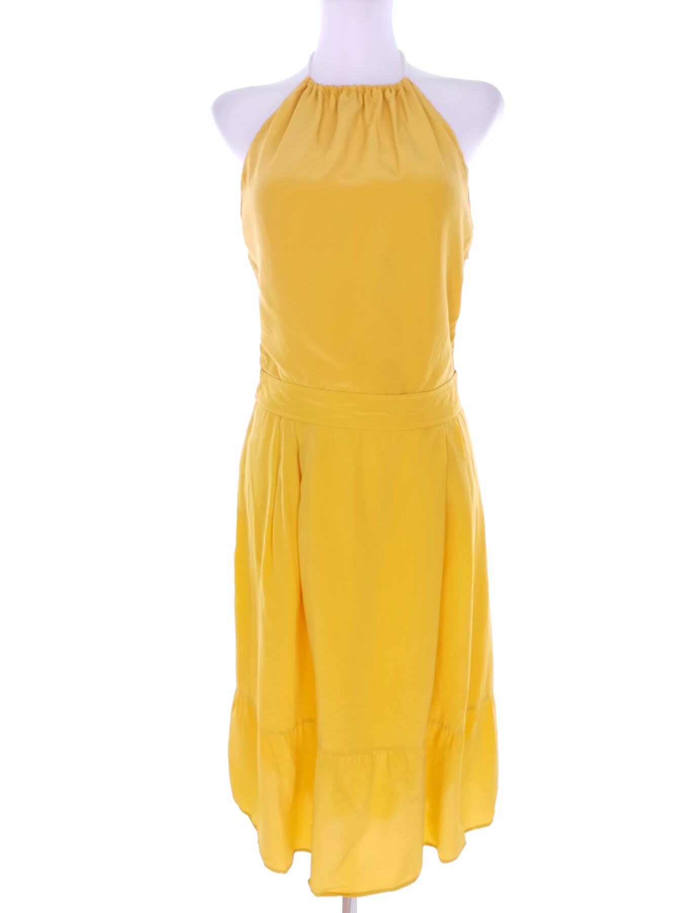 Massimo dutti Rozmiar 36 Kolor Żółty Halter Suknia Balowa Sukienka Wieczorowa Bezrękawnik Midi Materiał Jedwab 100%